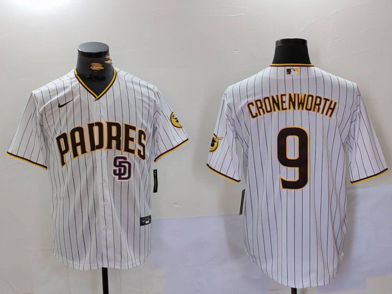 Men San Diego Padres 9 Cronenworth White Stripe Game 2024 Nike MLB Jersey style 3